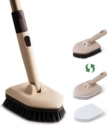 Image de Eyliden 2 en 1 Balai-brosse avec manche 127cm, nettoyage de la baignoire et du carrelage