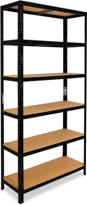 Produktbild von Famanu Metallregal schwarz 200x100x40 cm mit 6 Ablagen - 145 kg Tragkraft
