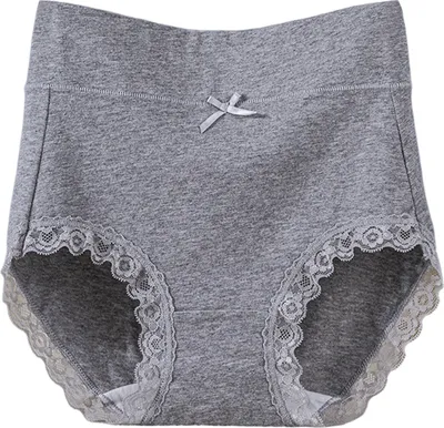 Produktbild von Damen-Unterhosen mit hoher Taille und Spitzenbesatz, Po-bedeckte Bauchkontrolle, einfarbig, elastische Baumwollhöschen, nahtlos, bequem, für den täglichen Sport