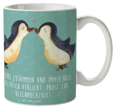 Produktbild von Mr. & Mrs. Panda Becher 8. Hochzeitstag Blechhochzeit - Meeresbrise - Geschenk, Trinkbecher, Liebe feiern, Heiraten, Kaffeebecher, Kaffeetasse, Geschenke, Tasse, keramik