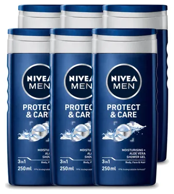 Zdjęcie produktu dla 6 x Żel pod prysznic NIVEA MEN Protect & Care z aloesem, 250 ml - zestaw ekonomiczny - 6 sztuk