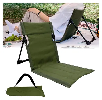 Produktbild von Strandmatte mit Rückenlehne, klappbarer Strandstuhl aus 600D Oxford-Gewebe, leichter Bodenstuhl für Outdoor-Aktivitäten wie Camping, Strand, Garten, Picknick und Wiese (Militärgrün)
