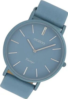 Produktbild von Oozoo Damen Leder Armband Uhr Vintage hellblau C9877 Analog Quarz UOC9877