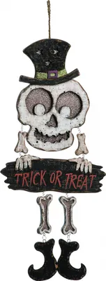 Produktbild von Spooky Skelett Halloween Trick or Treat Holz Dekoschild