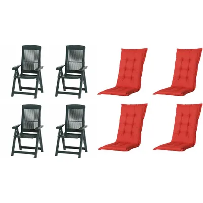Produktbild von Progarden Klappsessel Tampa mit Auflage 4er Set grün / rot