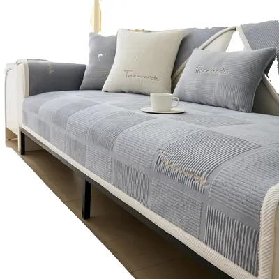 Obrázek produktu pro Plyšový potah na pohovku, prémiový jednodílný design, snadná údržba, světle šedá, 90 × 210 cm-a