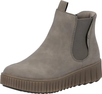 A single grey Rieker Chelsea boot is shown against a white background.