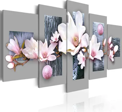 Image de Toiles imprimées Fleurs 200 x 100 cm Toile imprimée 5 pièces Impression artistique moderne Tableaux muraux XXL Décoration murale Design Tableau mural - Orchidée gris rose Texture 030110-30