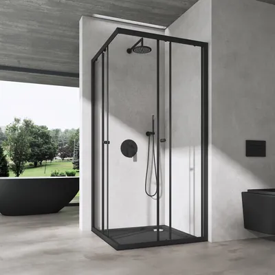 Produktbild von doporro Duschkabine mit Schiebetür Duschabtrennung Klarglas 75x140cm Eckeinstieg Eckdusche 6mm ESG Glas Höhe 190cm Ravenna16K plus schwarz