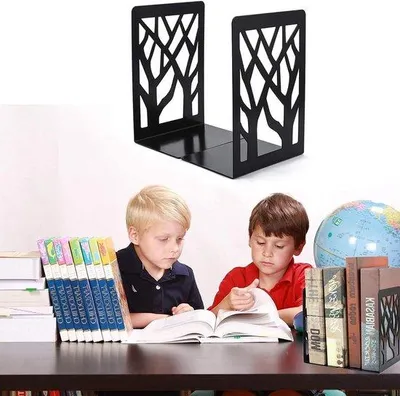 Produktbild von Famanu Bücherstützen 3 Paar - Metall Schwarz, Antirutsch, Organizer für Büro und Zuhause