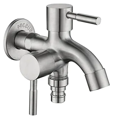 Produktbild von 1/2 Zoll Doppelwasserhahn aus Edelstahl für Waschmaschinen, 1 in 2 Multifunktionaler Gartenwasserhahn