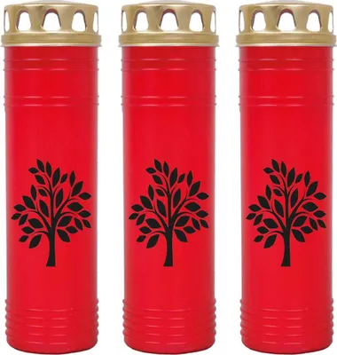 Produktbild von Grabkerze Rot 3er Pack, Brenndauer: 170 Stunden ( je Kerze ), Motiv: Baum
