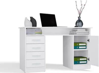 Produktbild von BDW, ADA Schreibtisch mit 4 Schubladen, 125×75×55 cm, 1 Schrank, Weiß