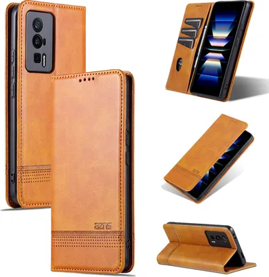Produktbild von Leder Hülle für Xiaomi Redmi K60 / 60 Pro, Klapphüllen Brieftasche Magnetverschluss Ständer Schutzhülle Gelb