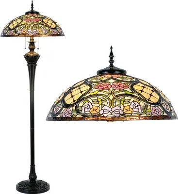 Zdjęcie produktu dla Clayre & Eef Tiffany Lampa podłogowa Ø 55x150 cm Beżowa Różowe Plastikowe Kwiaty
