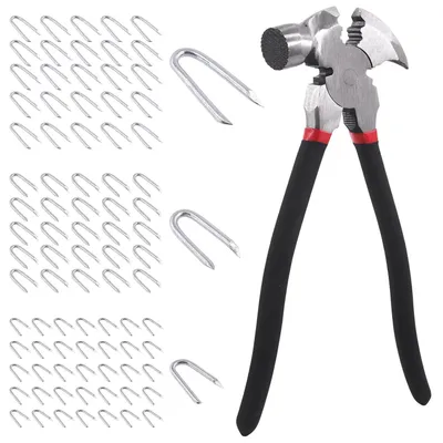 Productafbeelding van Swpeet 151tlg. Set omheiningstangen met hamerkop en 3 verschillende maten stalen draad, klemset, nageltrekker-tang voor omheiningbouw