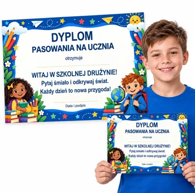 Image de Diplôme pour enfant A4 – „Pasowania na Ucznia” – texte en polonais