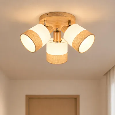 Immagine prodotto di Lampada a soffitto boho, 3 luci, rotonda, nera, con paralume in tessuto, stile retrò rustico, attacco E27, ideale per camera da letto, corridoio, soggiorno, cucina e sala da pranzo