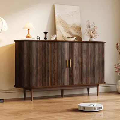 Produktbild von MODFU Kommode mit 2 Schiebetüren,Sideboard mit Rolltüren und Schublade,Buffetschrank 140×40×78 cm,Wohnzimmerschrank mit Stauraum,Walnuss