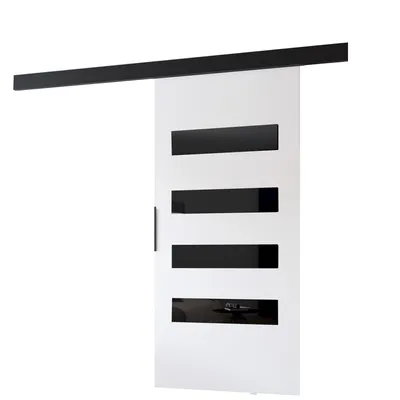 Obrázok produktu pre MINIO go for it, posuvné dvere, "PRIM F", interiérové dvere, dvere, s čiernym sklom, čierne madlo, 76 cm, biela / čierna farba