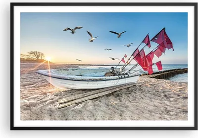 Produktbild von Gerahmtes Poster - Schwarzer Rahmen - £ódŸ Küste Möwen - 91,5x61 cm - Wand Bild - Wanddeko - Wandbilder - Kunstposter - Wandposter - Bilderrahmen - Bilder - Kunstdruck Wanddekoration - P2BAA91x61-4779