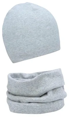 Produktbild von Baby Mädchen Beanie Mütze + Schlauchschal 2er Set Wintermütze Baumwolle 44-48 Hellgrau