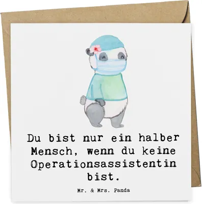 Produktbild von Mr. & Mrs. Panda Grußkarte Operationsassistentin Herz - Weiß - Geschenk, anlasskarte, Lustig, Spruch, faltkarte, Jubiläum, Ausbildung, doppelkarte, OTA, Glückwunschkarte