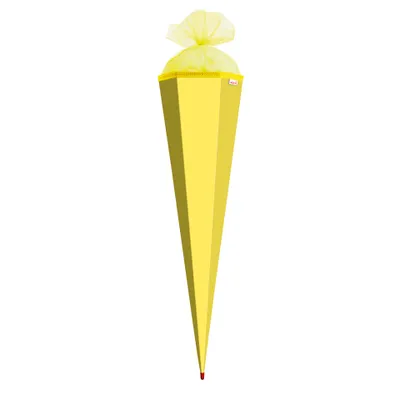 Produktbild von Bastel-Schultüte zitronengelb 85 cm 6-eckig mit Rot(h)-Spitze und farbiger Tüllverschluss