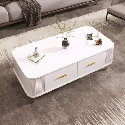 Produktbild von Fortuna Lai Couchtisch mit 4 Schubladen, Wohnzimmertisch, 108L x 51B x 38H cm, Weiß