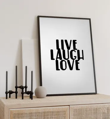 Produktbild von Poster Leben Lachen Lieben schwarz, groesse_poster:70x100 cm, groesse_rahmen:birke 70x100 cm