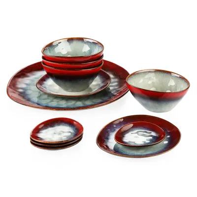 Image de service combiné vancasso en grès, ensemble de 11 pièces, service de table avec assiettes de service, assiettes à dessert, bol, coupelles