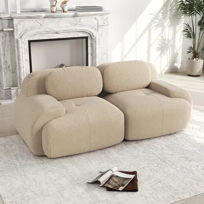 Produktbild von STILVORA 2-Sitzer Sofa mit rahmenlosem Design und modularer Kombinierbarkeit, Modulares Sofa mit geschwungenen Armlehnen, Schlafsofa mit hochelastischer Polsterung mit rutschfester Unterseite