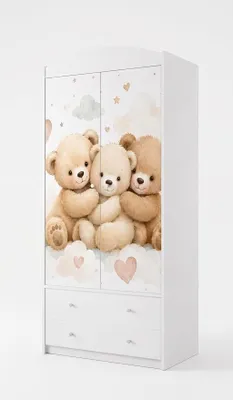 Image de Armoire pour filles avec motif princesse/cerf, armoire pour enfants de 88x187 cm, armoire de rangement avec tiroirs et étagères (n° 476)