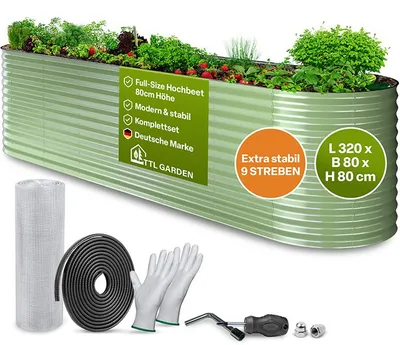 Produktbild von TTL GARDEN Hochbeet Nature XL 320×80×80 cm – Metall Salbei-Grün oval & stabil