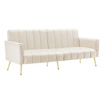 Produktbild von Modernes klappbares Schlafsofa(Beige)Sofabett mit Hilfsfüßen, mit Schlaffunktion, Samtstoff, geeignet für Wohnzimmer,Schlafzimmer,Gästezimmer