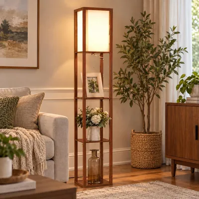 Produktbild von Stehlampe 3 Ebene Stehleuchte Moderne Standlampe Regalen Bodenlampe für Schlafzimmer Wohnzimmer