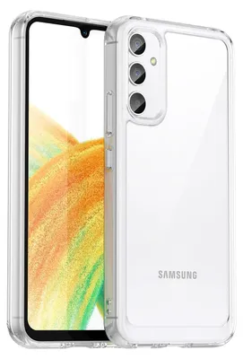 A clear protective phone case is shown on a white background, with a phone partially visible inside.
