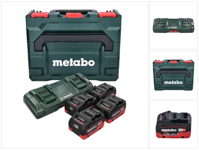 Zdjęcie produktu dla Zestaw podstawowy Metabo 4x akumulator LiHD 18 V 5,5 Ah Li-Ion system CAS ( 685180000 ) + podwójna ładowarka ASC 145 DUO + metaBOX