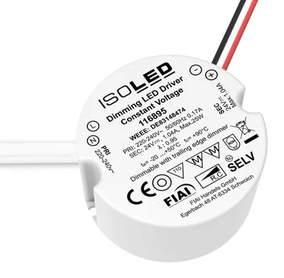 Produktbild von Isoled LED Schalterdosen-PWM-Trafo 24V/DC, 12-25W, Tiefe 30mm, IP65, dimmbar, SELV 116895
