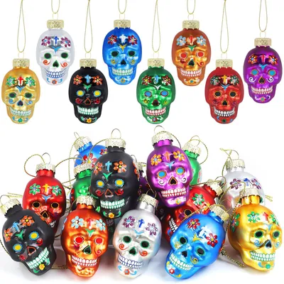 14 Glasornamente Totenkopf Halloween Deko Hängend