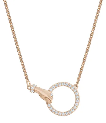 Image de Collier Swarovski Symbolic, motif main, blanc, avec revêtement en alliage rose doré