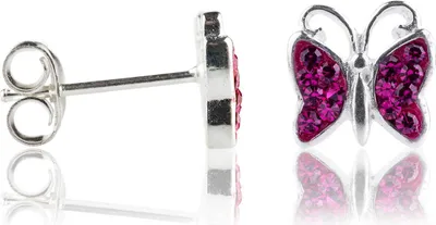 Produktbild von Ohrstecker 925 Sterling Silber Schmetterling mit Zirkonia in verschiedenen Farben Farbe - Pink