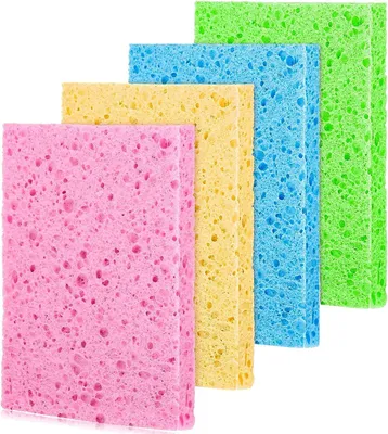 Productafbeelding van Cellulose sponsdoekjes, 4 stuks, in verschillende kleuren, herbruikbaar, voor gebruik in de keuken