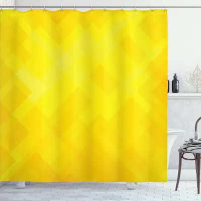 Obrázok produktu pre ABAKUHAUS Žltá sprchová záves, inšpirovaná súčasným umením, so žltými geometrickými kosoštvorcami, 175 x 240 cm, žltá farba nechtíka lekárskeho