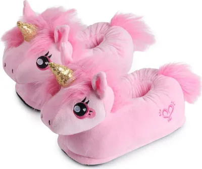 Produktbild von Corimori Süße Plüsch Hausschuhe (10+ Designs) Einhorn „Rose“ Slipper Einheitsgröße 34-44 Uni Pantoffeln Rosa Pink Gold