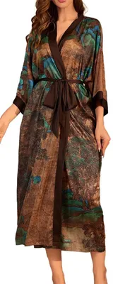 Imagen del producto de Kimono de verano para mujer - Camisón de satén estampado, largo y elegante