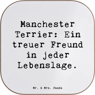 Produktbild von Mr. & Mrs. Panda Untersetzer für Gläser Spruch Manchester Terrier Freundschaft - Weiß - Geschenk, Holzuntersetzer, pflegeleichter Hund, Hunderassen, loyaler, eleganter