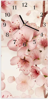 Produktbild von Wanduhr aus Glas mit Motiv Kirschblüten- 30 x 60 cm - inkl. Aufhängesystem