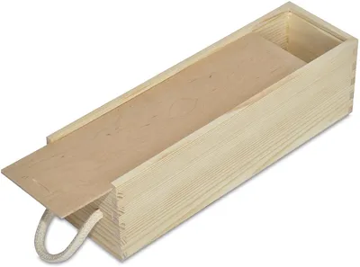 Produktbild von Creative Deco Weinkiste Holzkiste aus Natürliches Kiefern-Holz | Wein-Box für 1 Flasche mit Schiebedeckel und Tragekordel | 35,5 x 10,5 x 10,5 cm
