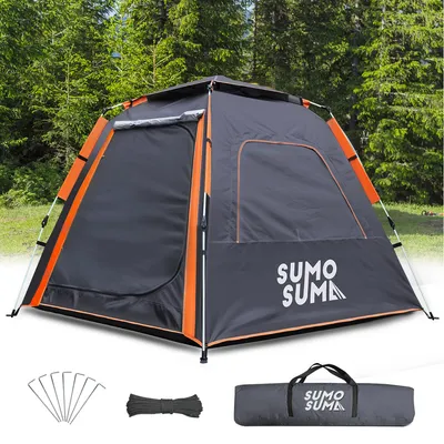 Produktbild von Sumosuma Campingzelt Automatik Kuppelzelt 3-4 Personen Wurfzelt Sofortzelt Pop Up Strandzelt, Wasserdicht Winddichte & UV Schutz mit Isomatte, Schwarz
